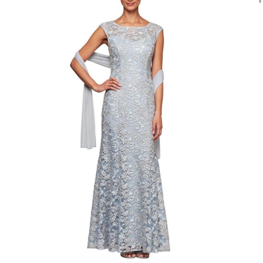 Alex Evenings Long Embroidered Fit and Flare Dress
